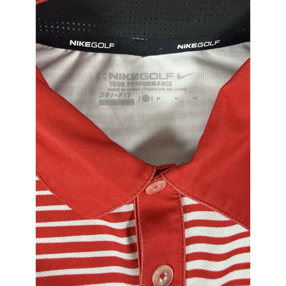 Nike Golf Dri Fit Polo Shirt Mens Medium Red‎ White Stripe Tour Performance - Picture 3 of 16
